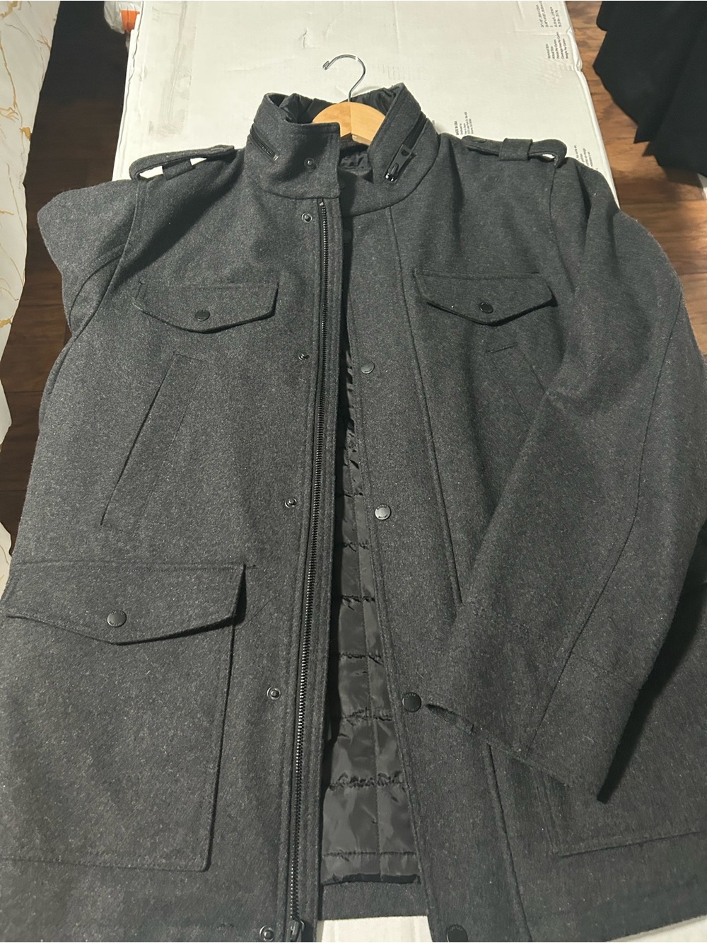 Guess Men's Charcoal Gray Military Field Coat